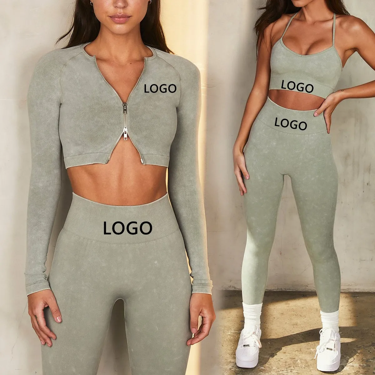 

5 piece seamless women long sleeve wear athletic zipper outfit yoga sport suit fitness gym sets clothing crop top
