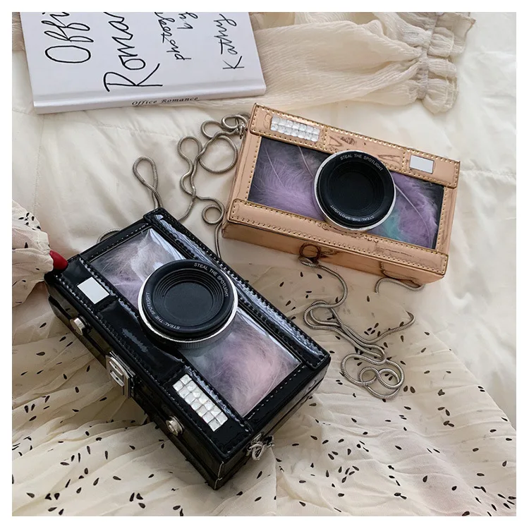 

new designer camera shape transparent feather shoulder handbags famous brands bags women crossbody bag, Customizable