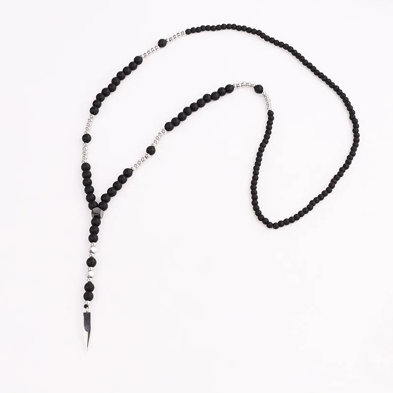 

Classic Design Natural Stone Gemstone Beads 316L Stainless Steel Pendant Long Men necklace