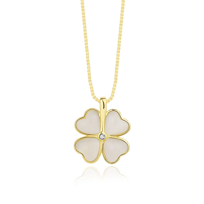 

New Arrival Charm Design Opal Heart Petal Chain Choker A four-leaf Clover Pendent Necklace for Women