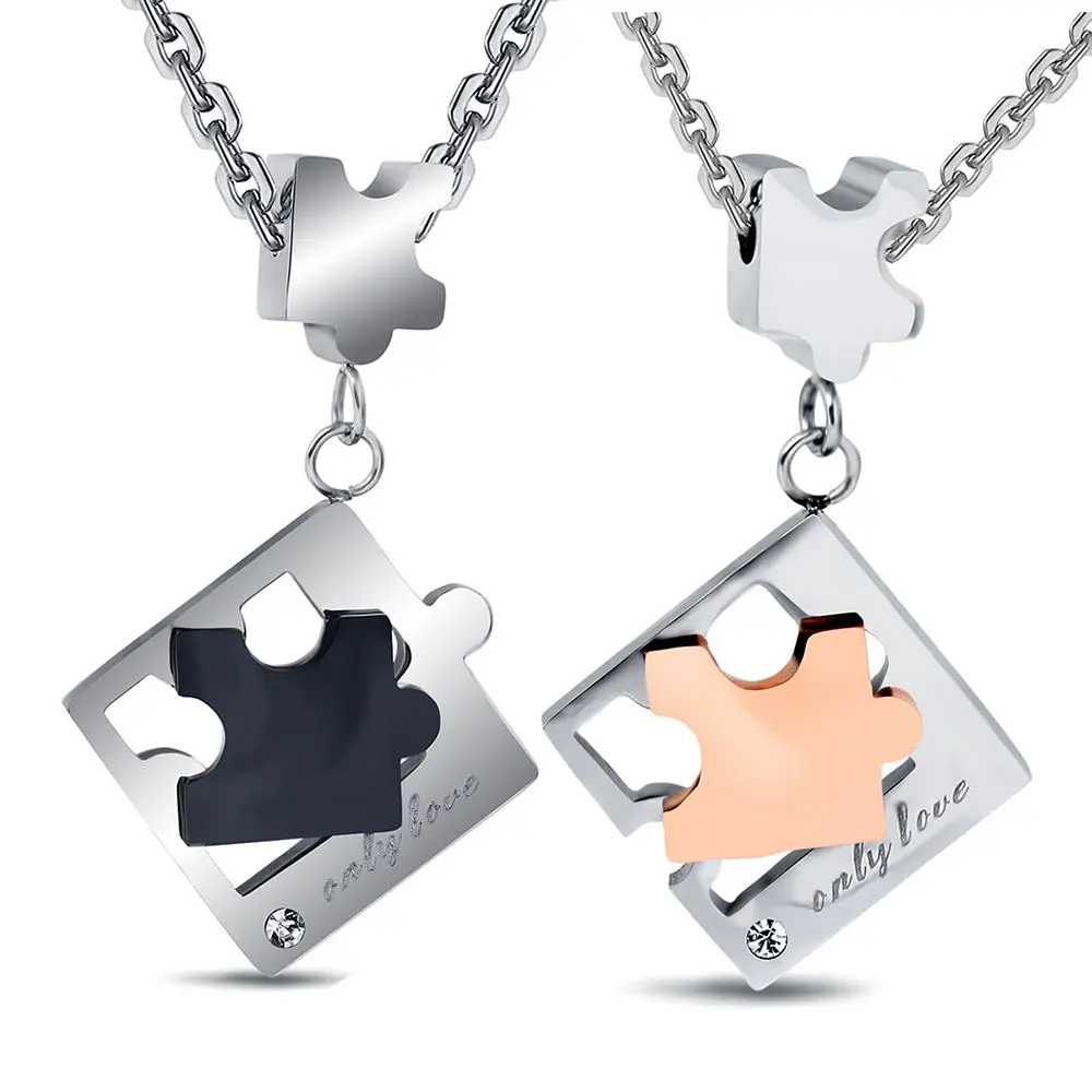 

2024 New Trendy Necklace Jigsaw Puzzle Piece Couple Pendant Necklace Valentine's Day Gift Charm Necklace Jewelry