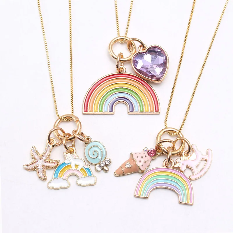 

In stock children jewelry rainbow design kids gift alloy pendant girls chain necklace, As picture show