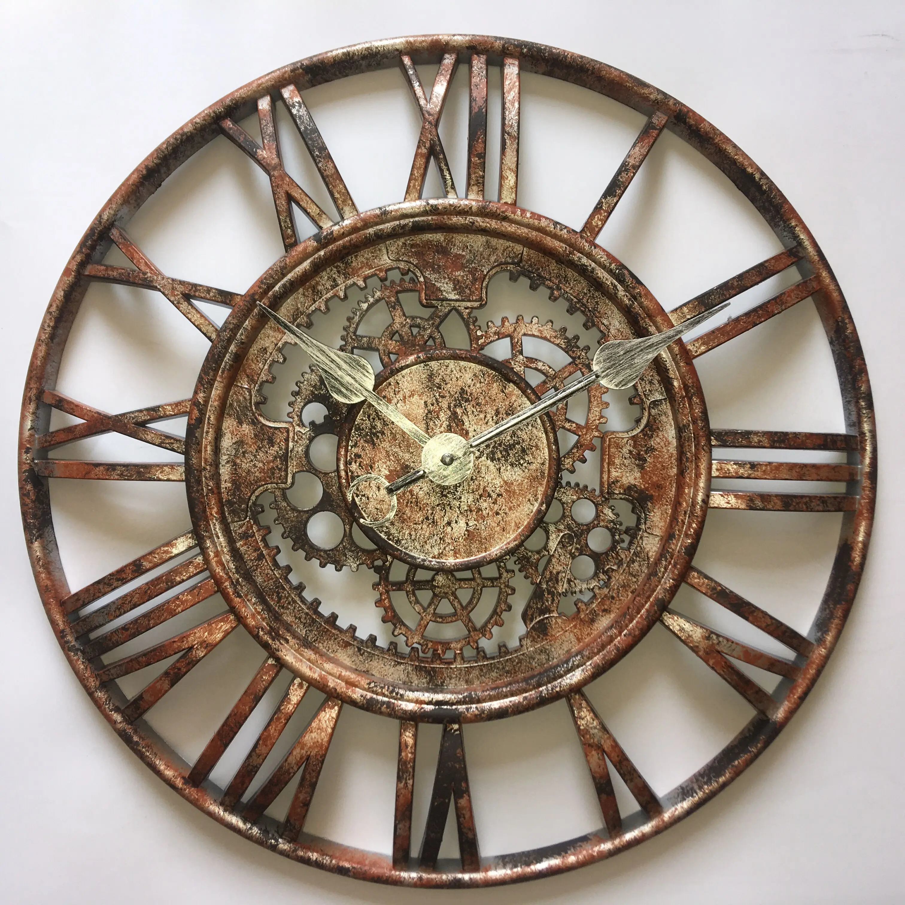 

20inch round rustic antique vintage plastic roman home decorative quartz wall mounted gear clock for living room