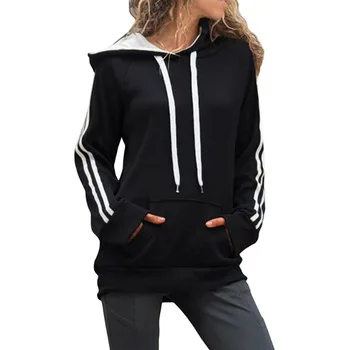 

Women Autumn or Winter Black Basic Cotton Hoodie with Kangaroo Pocket