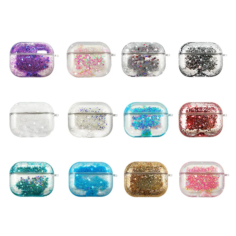 

For Airpods Pro Bling Earphone Case Glitter Liquid Waterfall Quicksand Clear Hard PC Shockproof Cover For Airpods Cases Women