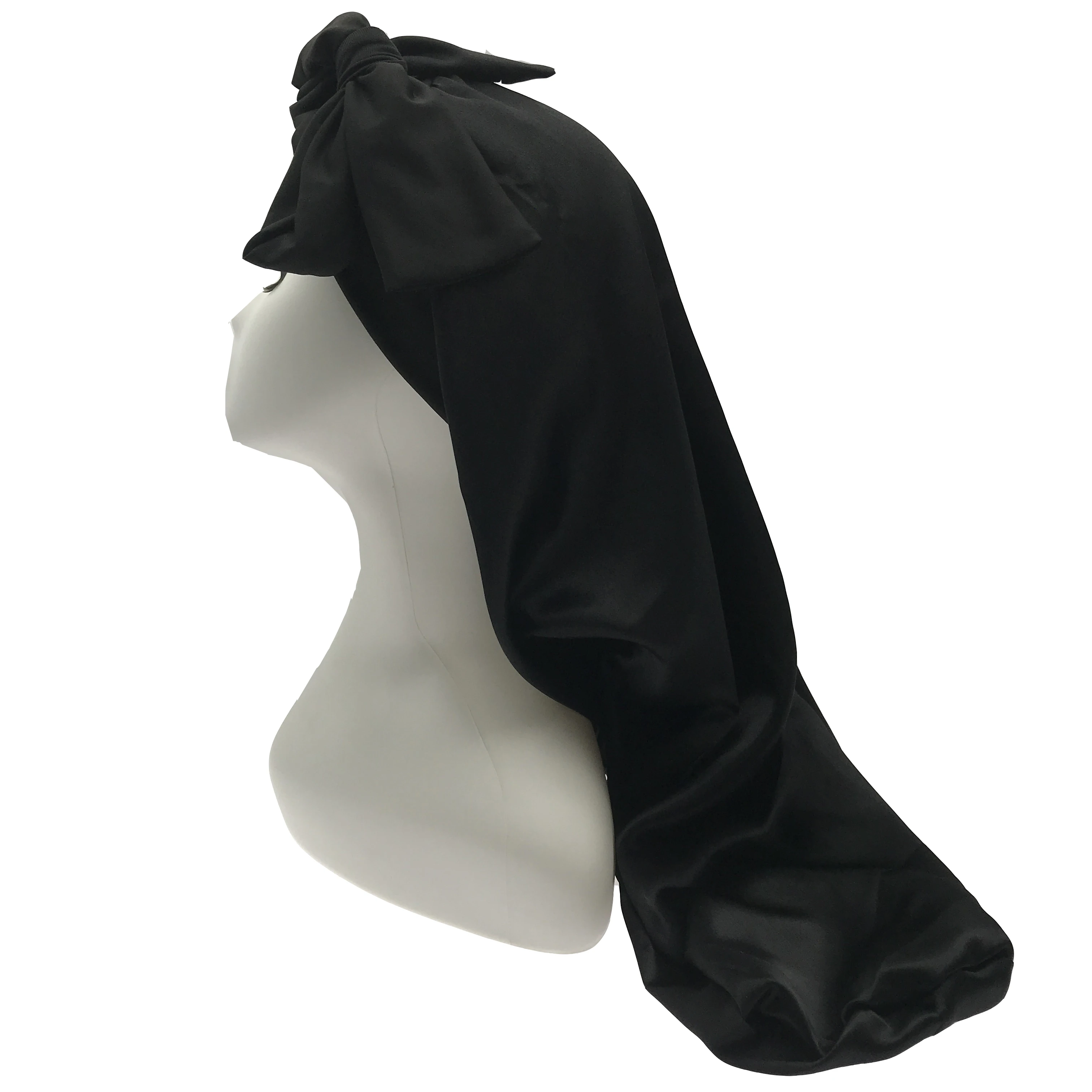 

Custom high quality long bonnet new design pretty sleeping cap satin hair bonnet with band wrap, Customized color