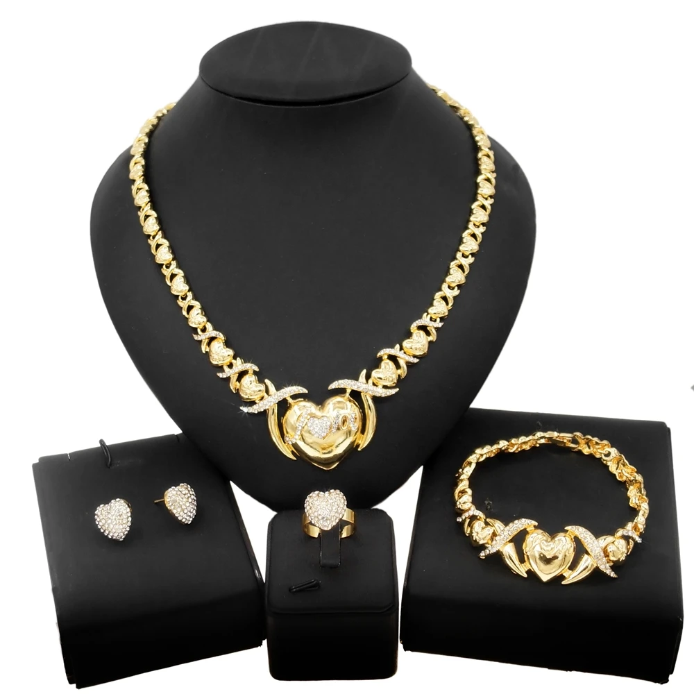 

Yulaili Hug and Kiss I Love You Xoxo Necklace Jewelry Set High Quality 18K Gold Plated Jewelry Sets Lead And Nickel Free X0147