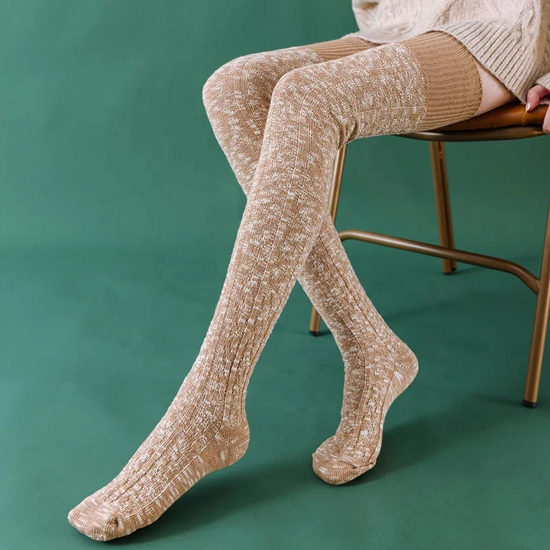 

Extra Long Autumn Winter Black Knitted Warm Soft Cotton Over Knee Thigh High Socks Women, 6 colors