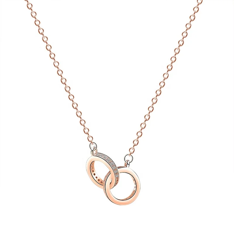 

Latest 925 sterling silver double circle locket necklace,interlocking circles necklace for girl