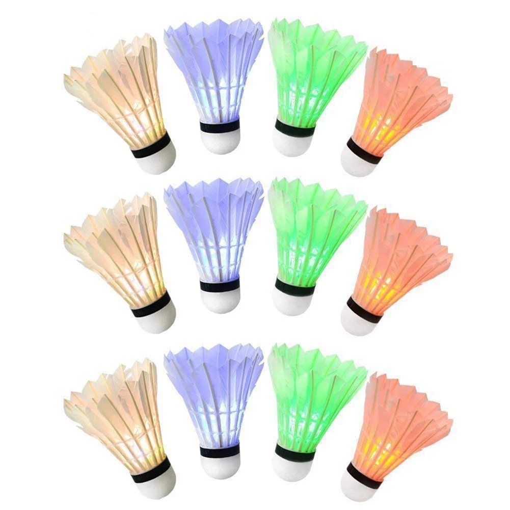 

High quality 12 packs Duck feather LED luminous badminton with foam ball head