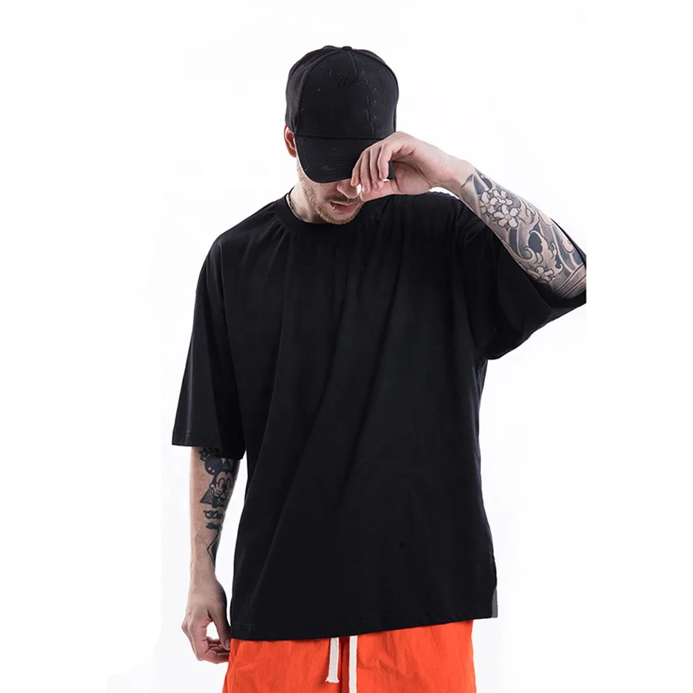 

High Quality Heavy Cotton Thick Plain Tshirt Men Black Hip Hop Oversized Tshirt