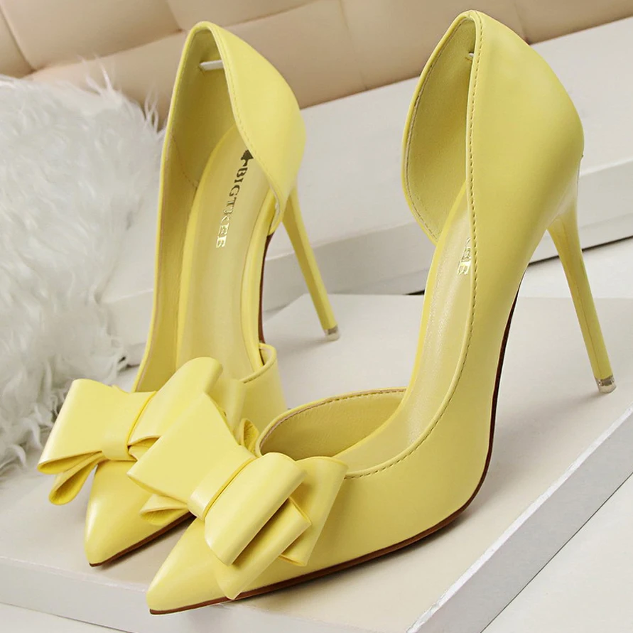

Dropshipping D'orsay pumps bowknot stiletto heel pointed toes pumps women shoes, White, yellow, red, black, blue, pink, grey