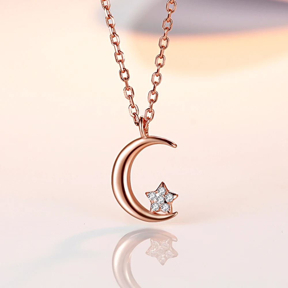 

Collar 925 Sterling Silver Jewelry Crescent Moon And Star Shaped Pendant Necklace For Women Lady Gift Halskette, Picture