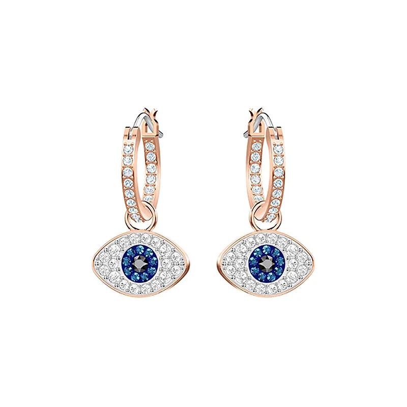 

925 Sterling Silver CZ Evil Eye Stud Earring Rose Gold Plating Clear CZ Crystal Evil Eye Dangle Earrings for Women