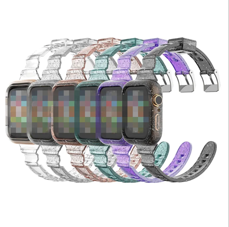 

38/42mm fashion clear TPU multiple colors plastic watch band strap and case for a pple watch band 6/5/4, Multi
