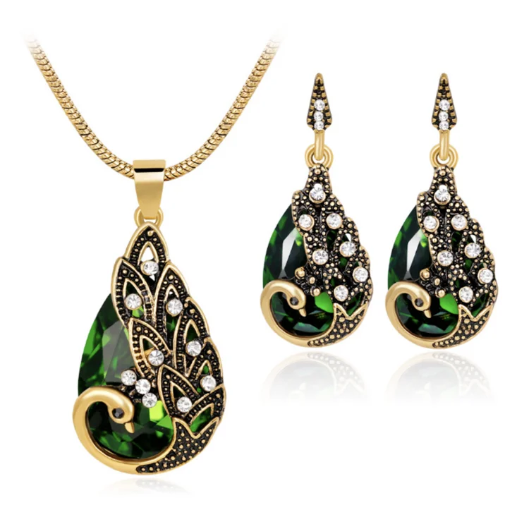 

New Retro Peacock Fine Stainless Steel Jewelry beautiful gold plated pendants Earrings Chain Miraculous Ladybug Necklace