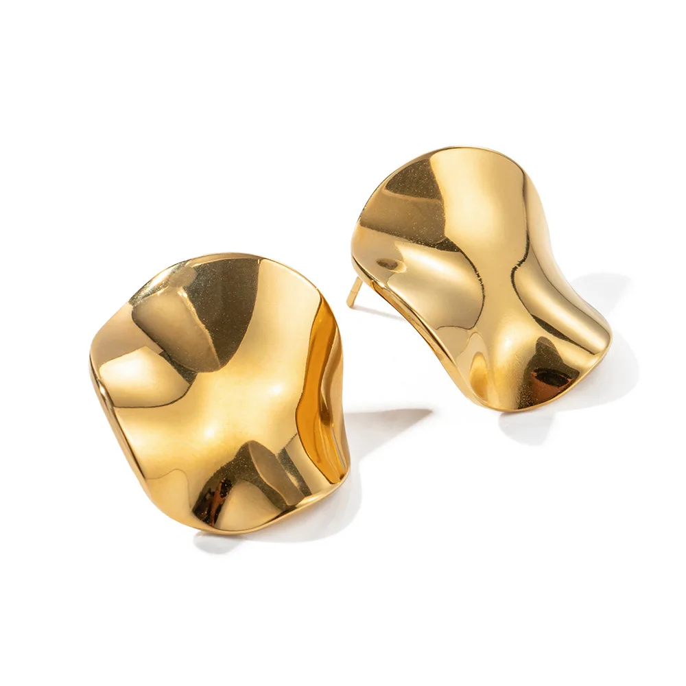 

Waterproof 18k Gold-plated Stainless Steel Earrings Circular Pleated Texture Stud Ring For Women