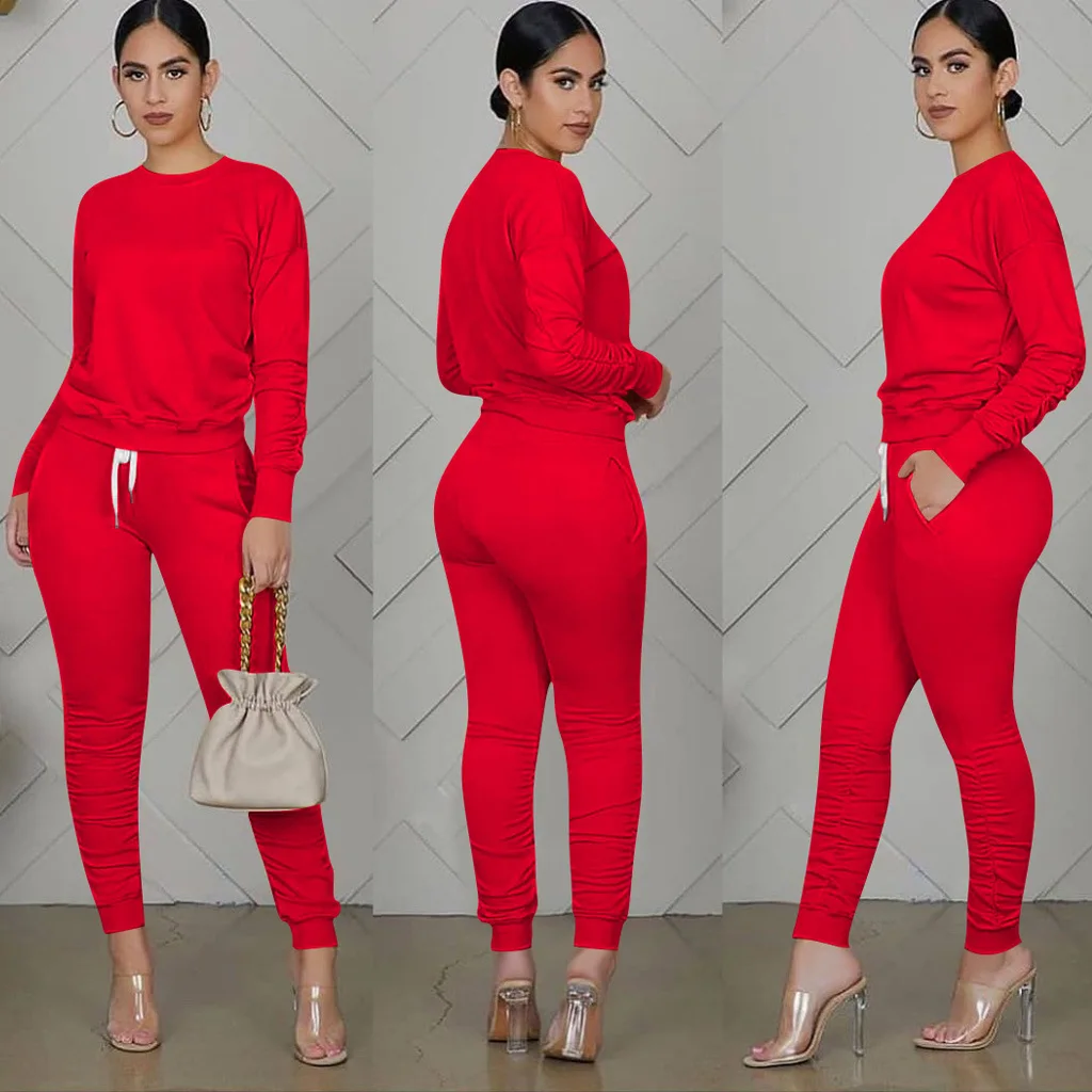 

Autumn Winter Tight Long Sleeve Top Casual Pants Two-Piece Set Fitness Tracksuits For Womens Tracksuits 2 Piece Set, 11 colors