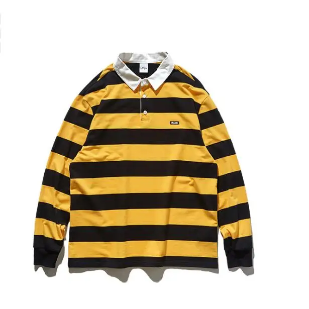 Hot Sale High Quality Long Sleeve Young Men Polo Shirt Korean Striped Custom Polo Shirt