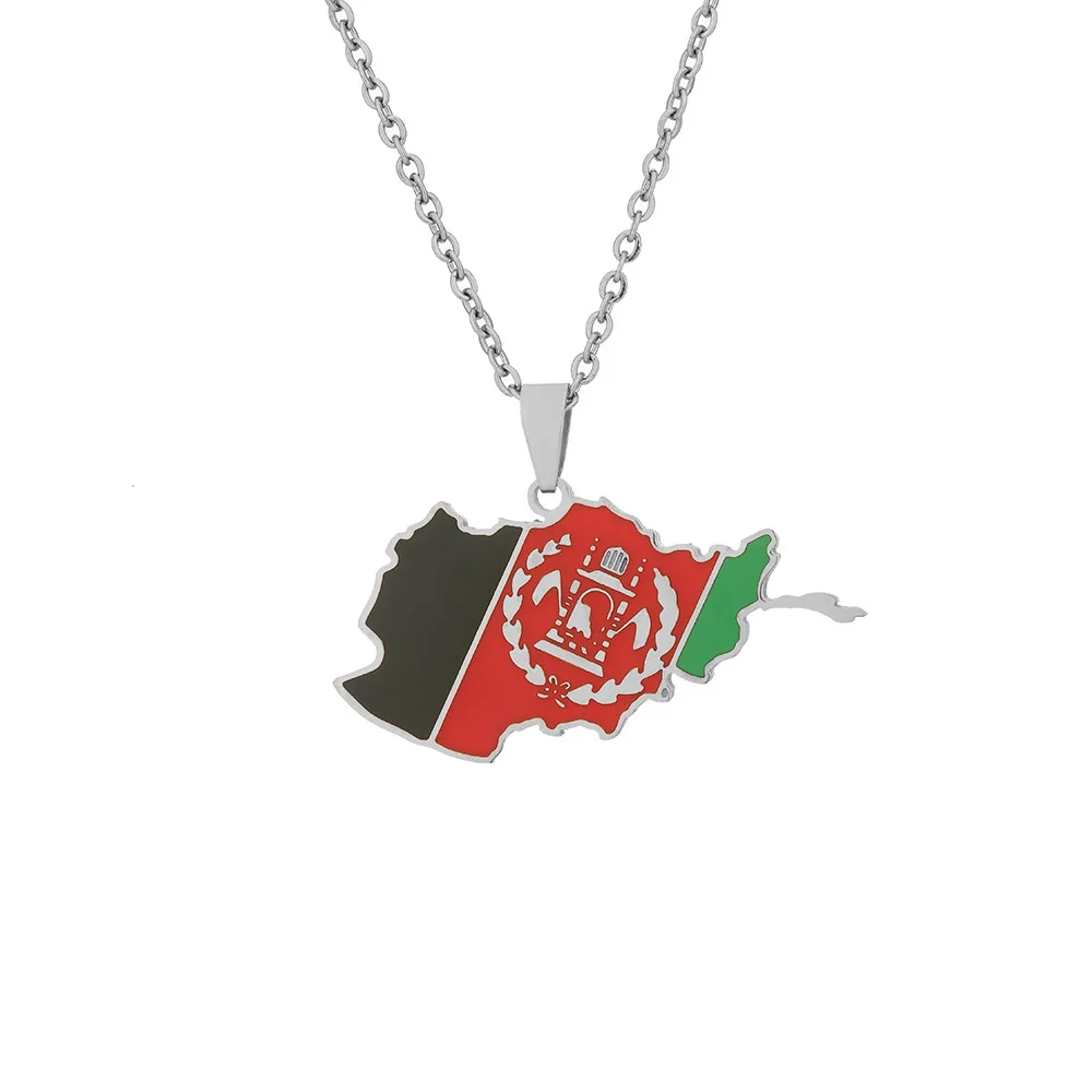 New Afghanistan Map Flag Pendant Necklace Stainless Steel For Women Men Gold Silver Color Charm Fashion Afghan Jewelry Gifts