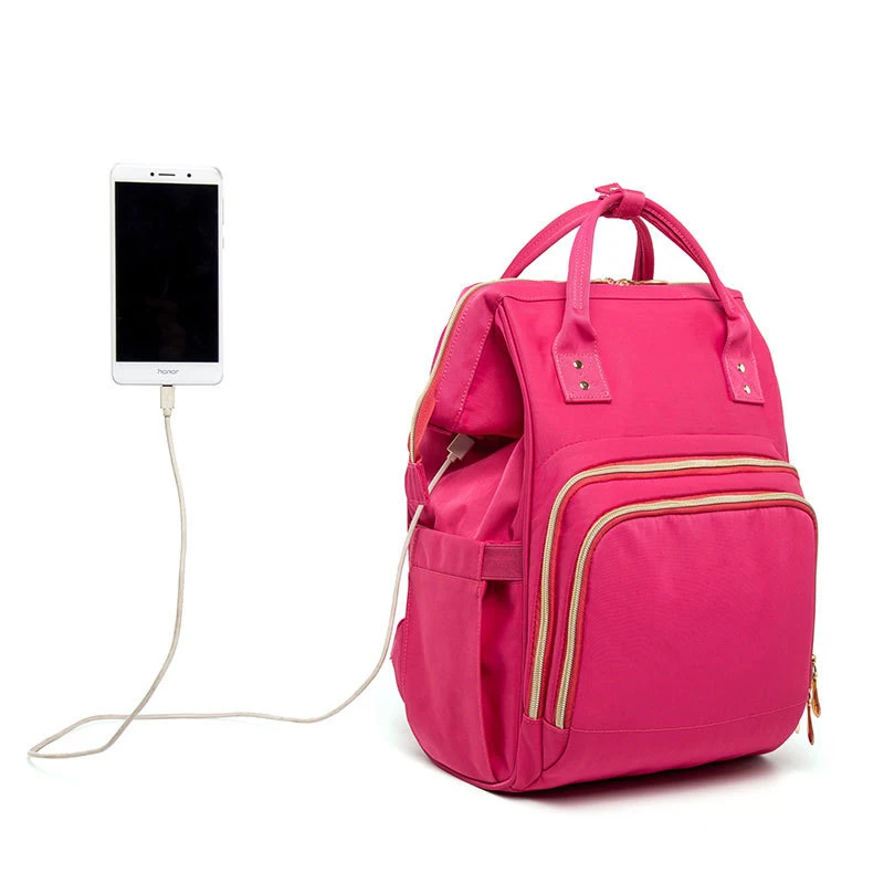 

Water resistant USB charging mommy backpack designer diaper bag backpack with changing mat, Berry,green,navy,black