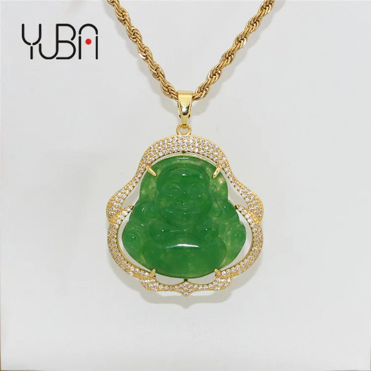 

Hip Hop Jewelry Malay Jade Maitreya Buddha Pendant Men And Women Style Trendy Copper Inlaid Zircon Necklace, Picture shows