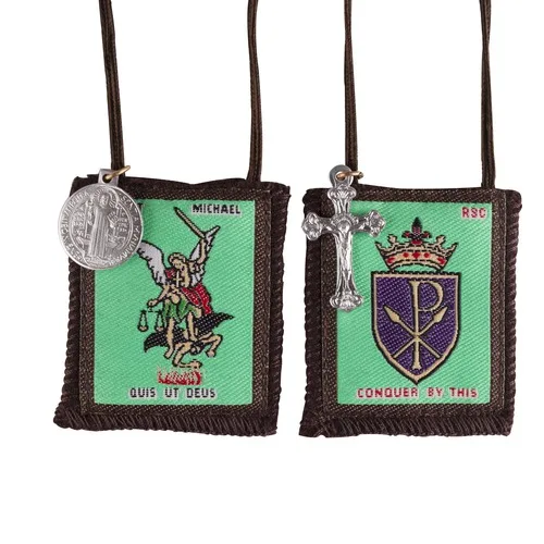 

Catholic handmade St. Michael Shield Wool Brown Scapular Rope Jewelry