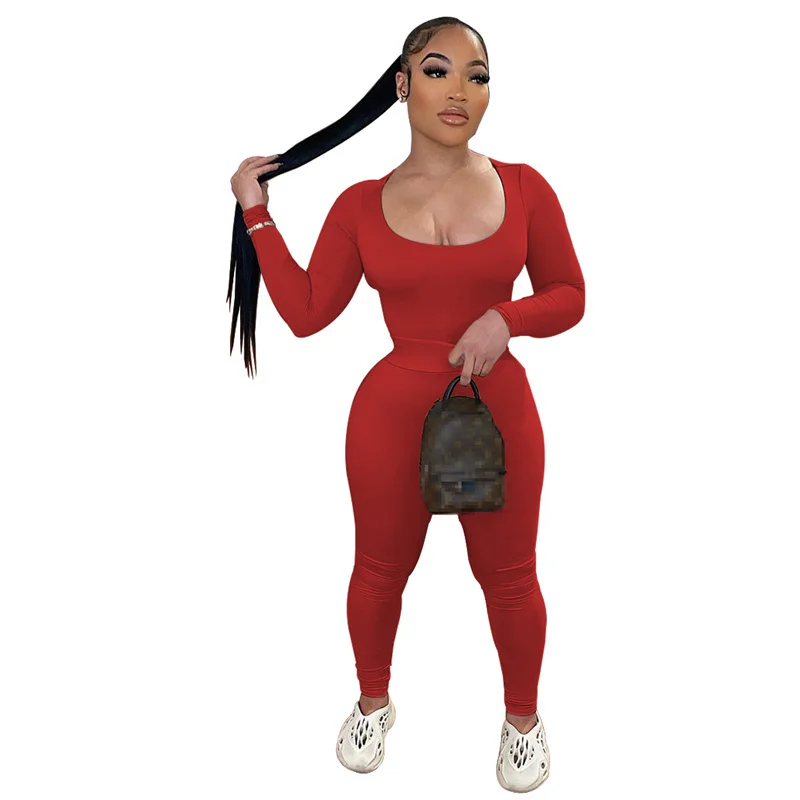 

Sexy U Neck Two Piece Set Women Clothing Autumn Winter Brushed Fabric Homewear Women Elastic Custom Logo Two Piece Pants Set, As picture