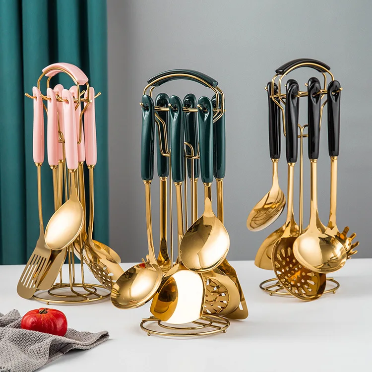

Nordic Luxury Kitchenware 7 Pcs Set Colorful Stainless Steel Kitchen Utensil Ceramic Handle Kitchen Accessories, 8 colors