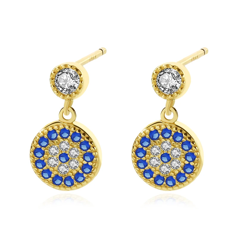 Classic hotsale evil Eye Earrings Jewelry 925 Silver Gold Plated Drop Zircon Turkey Blue Eye Earrings for Women