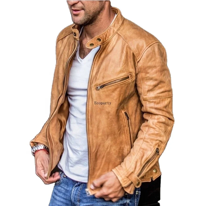 

New Europe and the United States fashion PU Jackets youth stand collar Steampunk Locomotive Mens Leather Jackets