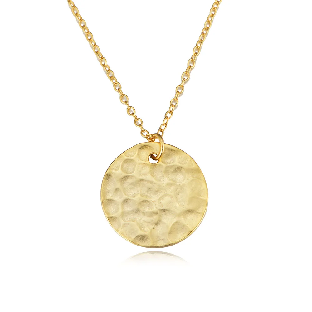 

peishang wholesale 925 sterling silver hammered gold disc necklace, 14k gold