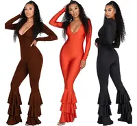 

Long sleeves casual solid color ruffled bodycon one piece jumpsuit sexy women clothing FM-SM9062