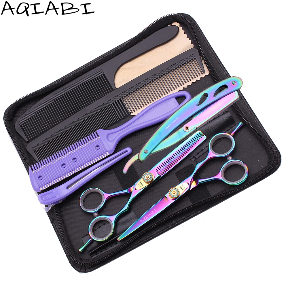 

Hairdressing Scissors and Comb 5.5" 6.0'' AQIABI Japanese Steel Hair Cutting Scissors with Finger Rings Thinning Scissors A1020, Gold