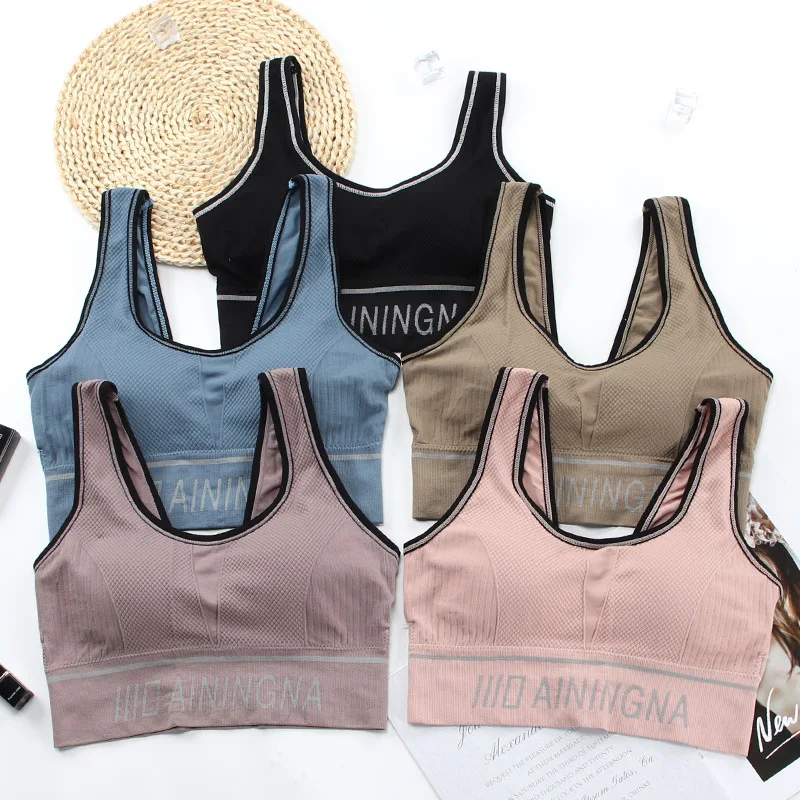 

Wholesale Gym Yoga Sports Bra Gather Comfortable Sling Underwear Shockproof Racerback Bralette, 5 colors