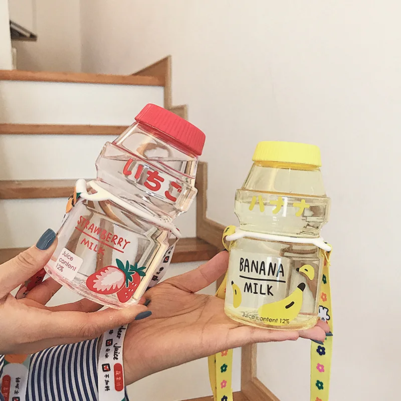 

Korea Ins cute girls 480ml transparent juice milk drinking bottle bpa free portable kids travel plastic water bottle with strap, Customized color