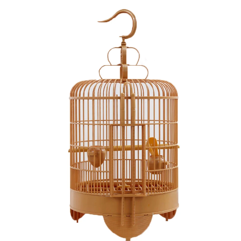 

Mingliang Bird Cage Plastic Parrot Cockatiel Cage with Standing Pole Hanging Hook Pet, Bamboo yellow