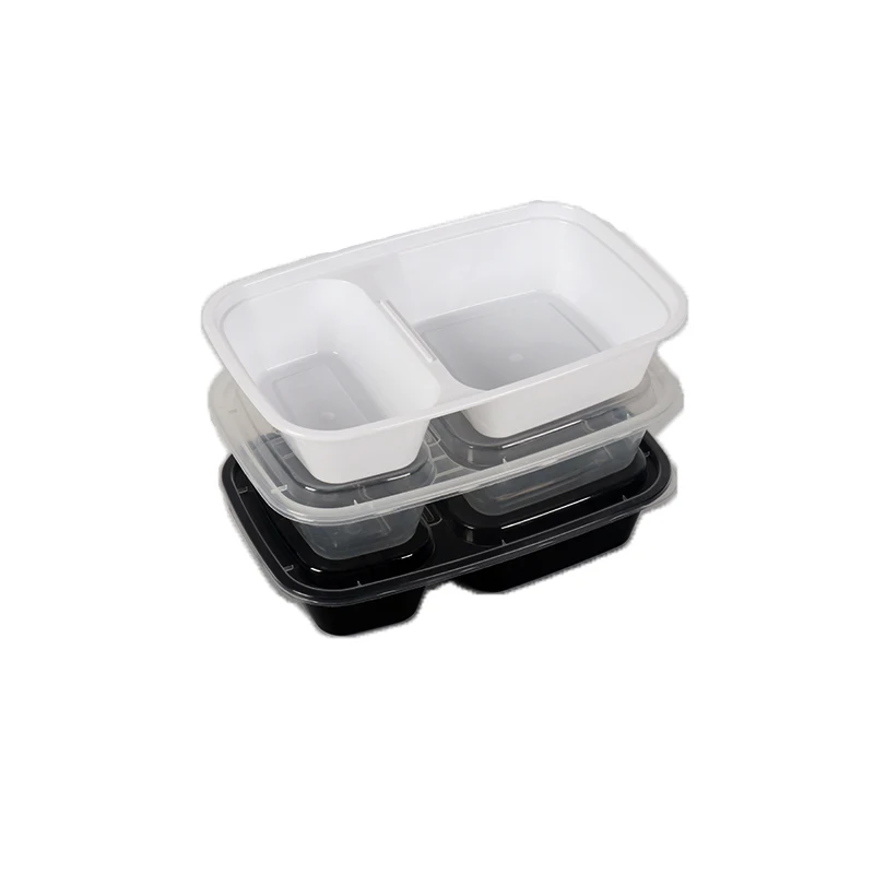 

2 compartment eco-friendly microwave lunch box disposable plastic take away bento box for food packaging dressing, Black,transparent