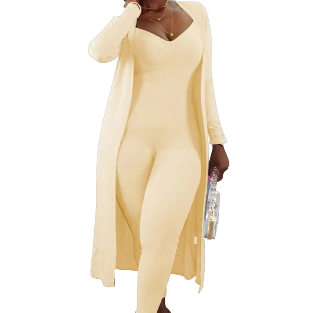 

Fall Winter Women Set Casual Ribbed Long Sleeve Cardigan Coat + Bodycon Jumpsuit Two Piece Outfits Matching Sets