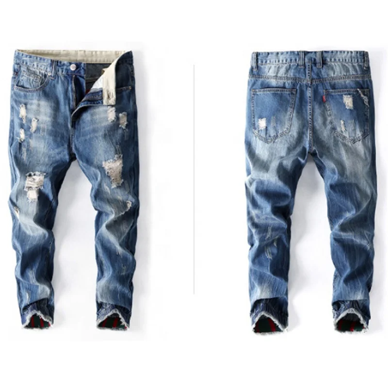 

Good Quality Mens Pants Trendy Ripped Trousers, Dark blue/black