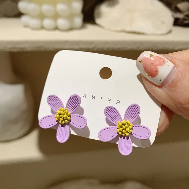 

new statement colorful women flower stud earrings