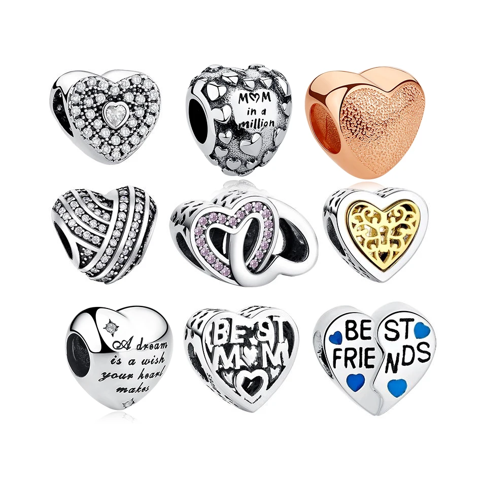 

Factory Price 925 Sterling Silver jewelry Hollow Love Heart Charms 925 Silver Charm Beads For Bracelet Making