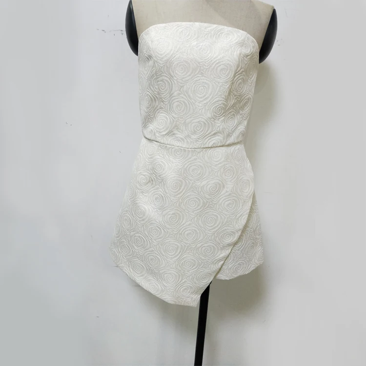 

White Floral Wrap Tube Top Zipper Women Short Jumpsuit