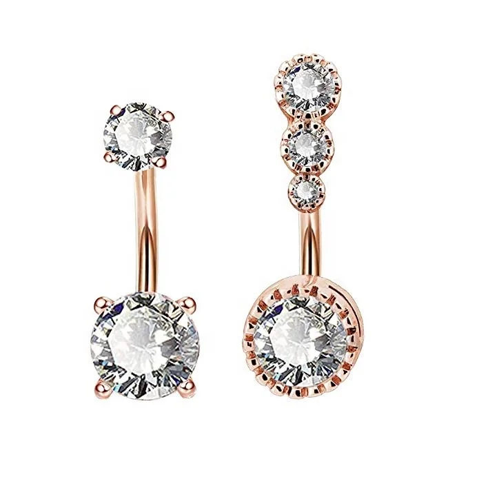 

Toposh Rose Gold Cubic Zirconia Belly Button Rings Set Jewelry, Rose gold, steel
