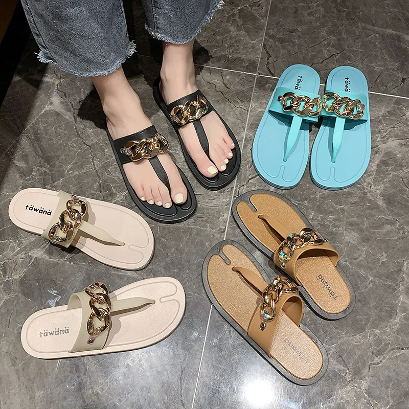 

Trendy Stylish Sandals For Women And Ladies Flat Leather Thong Sandals Platform Metal Buckle Women's Flip Flop Sandal Wanita, Picture