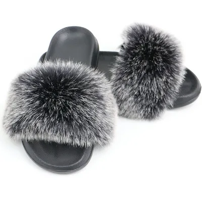

2021 New Arrival Faux Fox Fur Slides for Wome eva Sole Slippers Soft Fur sandals with thick fur