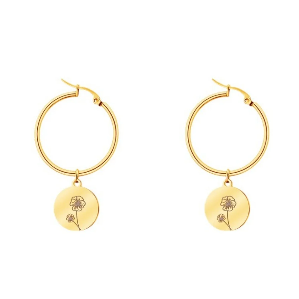 QiuHan Custom Birth Flower Gold-Plated Earrings