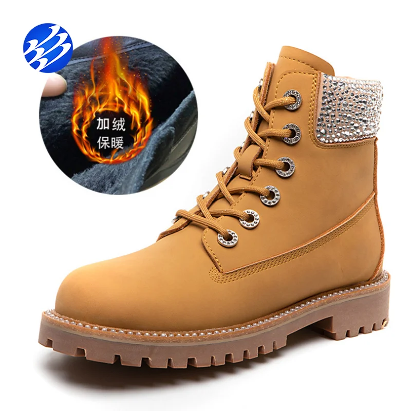 

Womens Luxury Designer Ankle Marten Winter Biker Boot Leather High Top Shoes Lace Up Women Boots With Crystal Diamond, Yellow , black