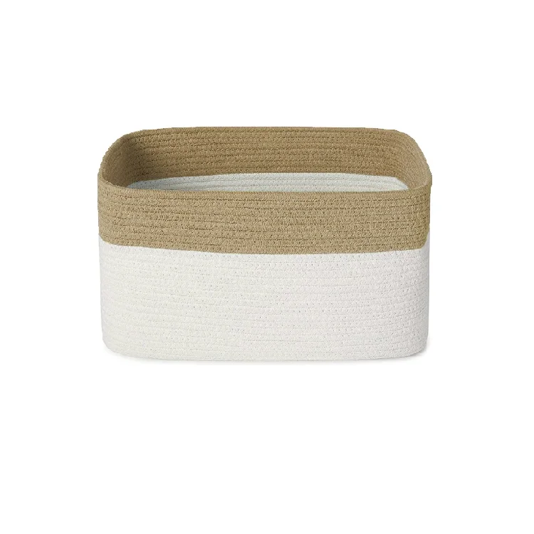 

Wholesale hamper brown and white woven cotton rope storage laundry basket set, Brown and white,customized
