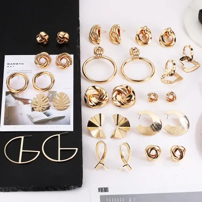 

Vintage Gold Color Geometric Round Circle Earrings stud 2021 Trend Jewelry For Women Gifts